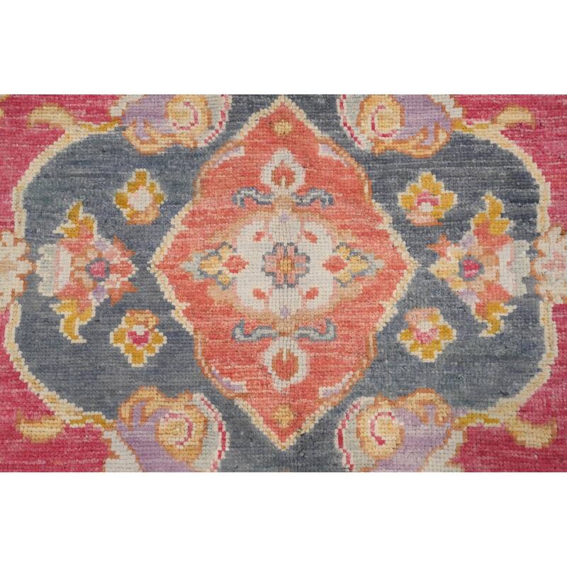 Hand Knotted Oriental 100% Wool Carpet Transitional Floral Pink Oushak Area Rug - 6' 10'' X 5' 0''