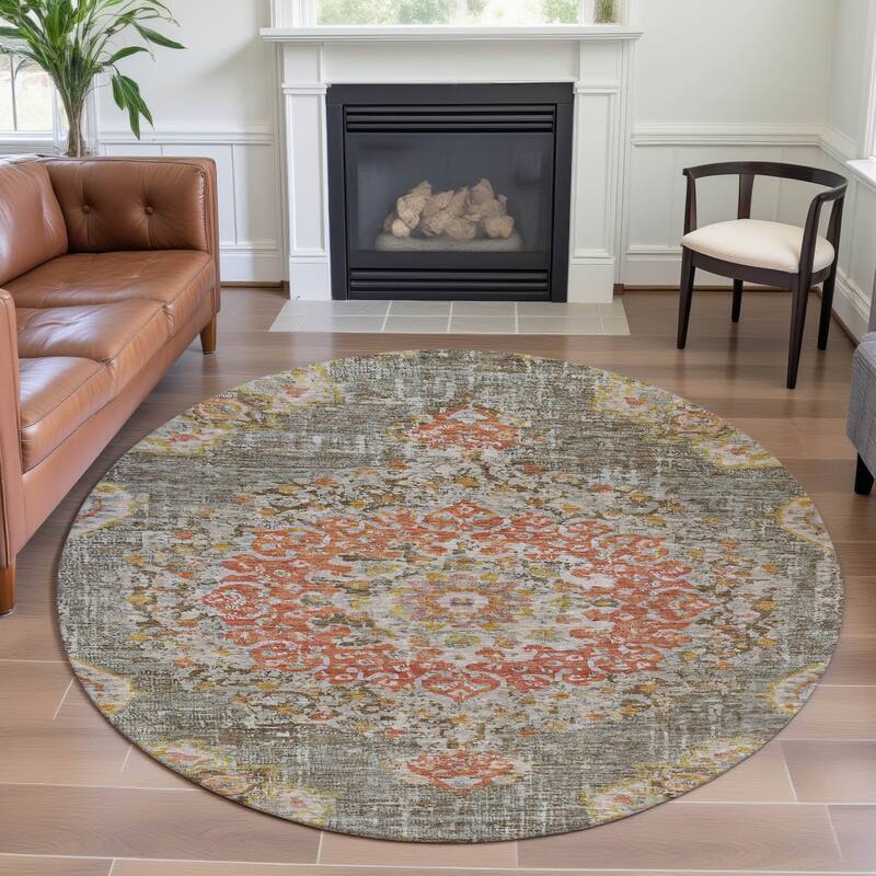 Premium Washable Super Soft Vintage Traditional Mayfield Rug - Brown - 8' x 8'