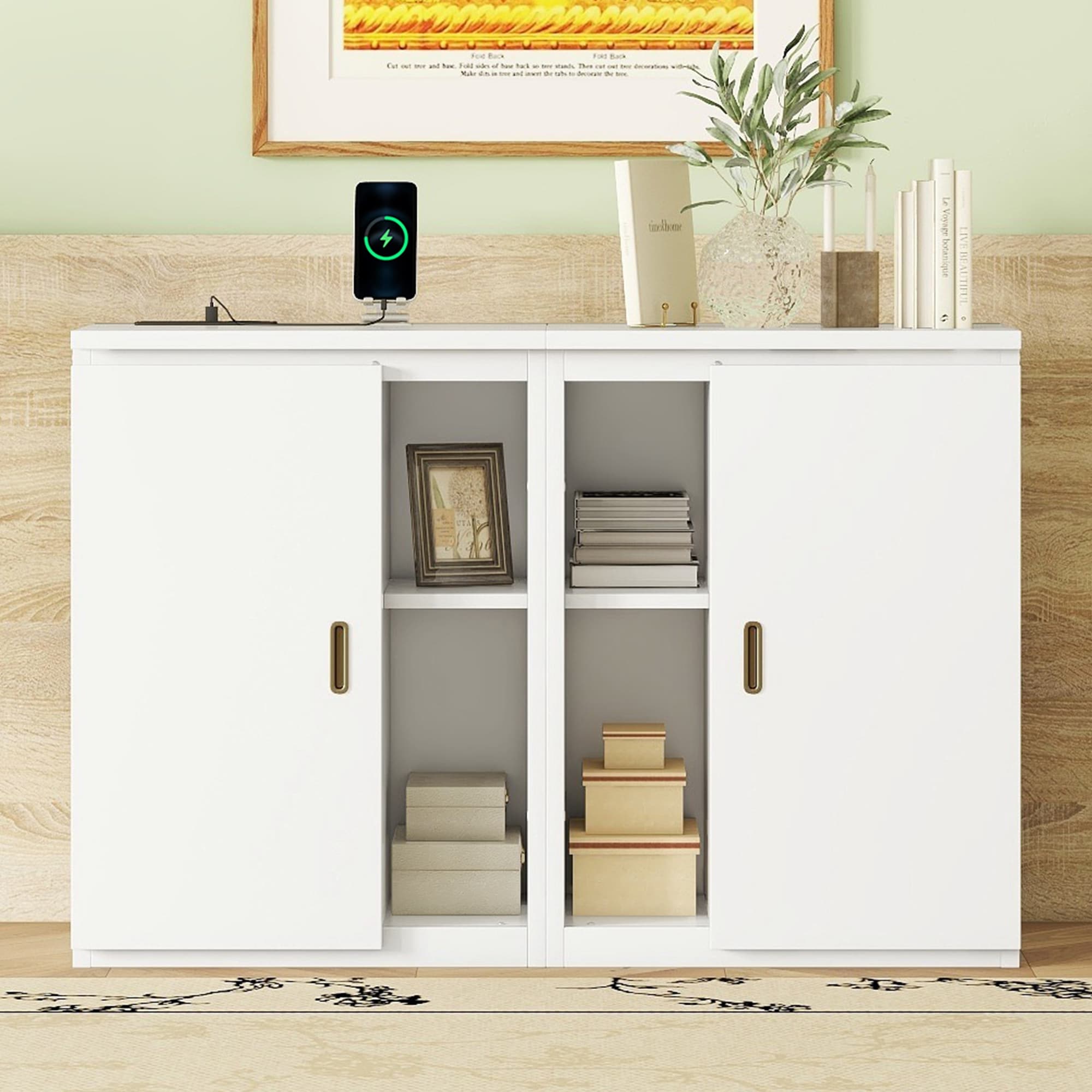 Queen Size Murphy Bed with Shelves, Cabinets and USB Ports