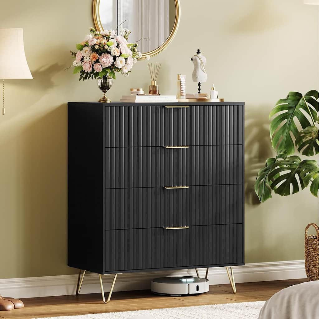 32" Wide Modern Fluted Dresser for Bedroom with 4 Drawers