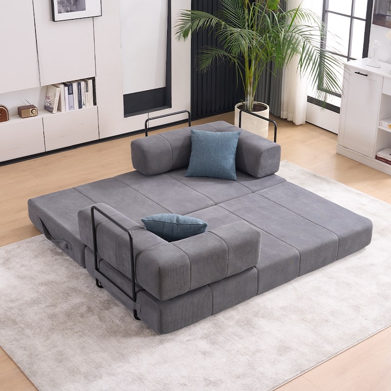 78.5" Folding Sofa Bed with 2 Pillows, Convertible Foam Futon Couch, Corduroy Fold-Out Couch for Living Room, Office