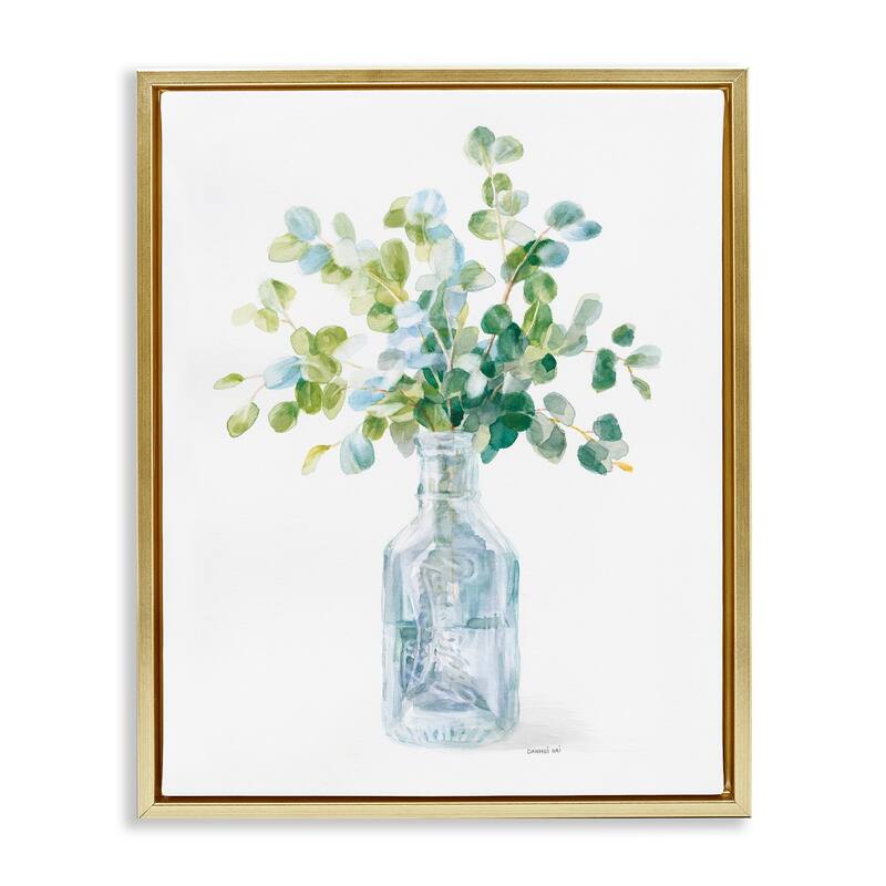 Stupell Flower Jar Still Life Green Blue Painting Floater Frame - 25 x 31 - Gold