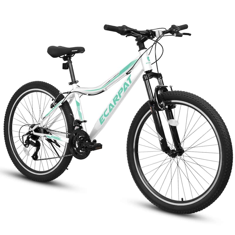 Ecarpat 26 Inch Mountain Bike, 21-Speed V-Brake, Front Suspension, Carbon Steel Frame Mountain Bike - White