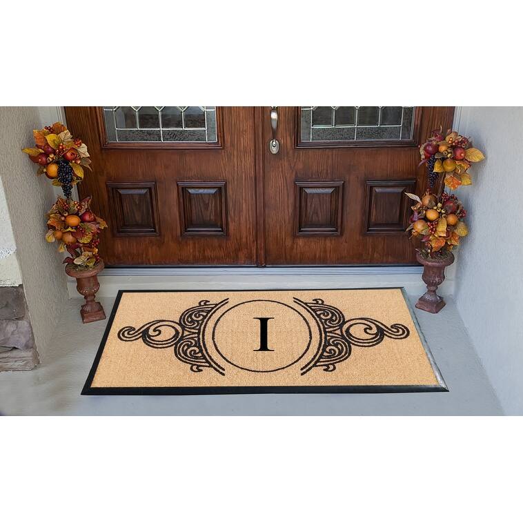 A1HC Natural Coir & Rubber Hand Flocked Large Monogrammed Doormat 30X60 Inch
