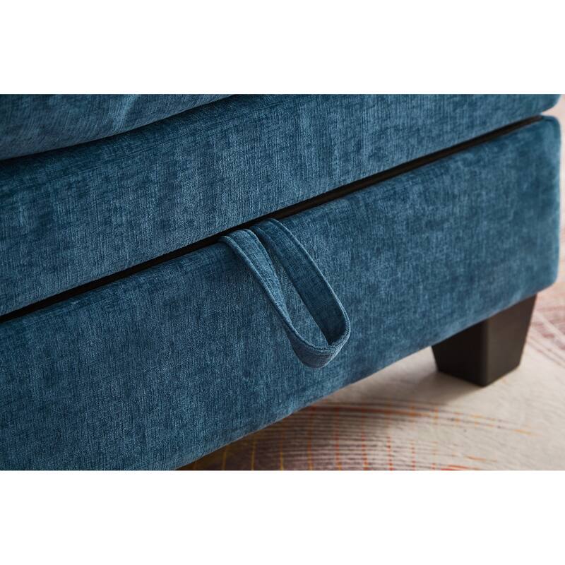 Cloud Lazy Chaise Lounge, Single Sofa Chair & Storage Ottoman Set of 2, Oversize Chenille Upholstered Lounge Sleeper Sofa