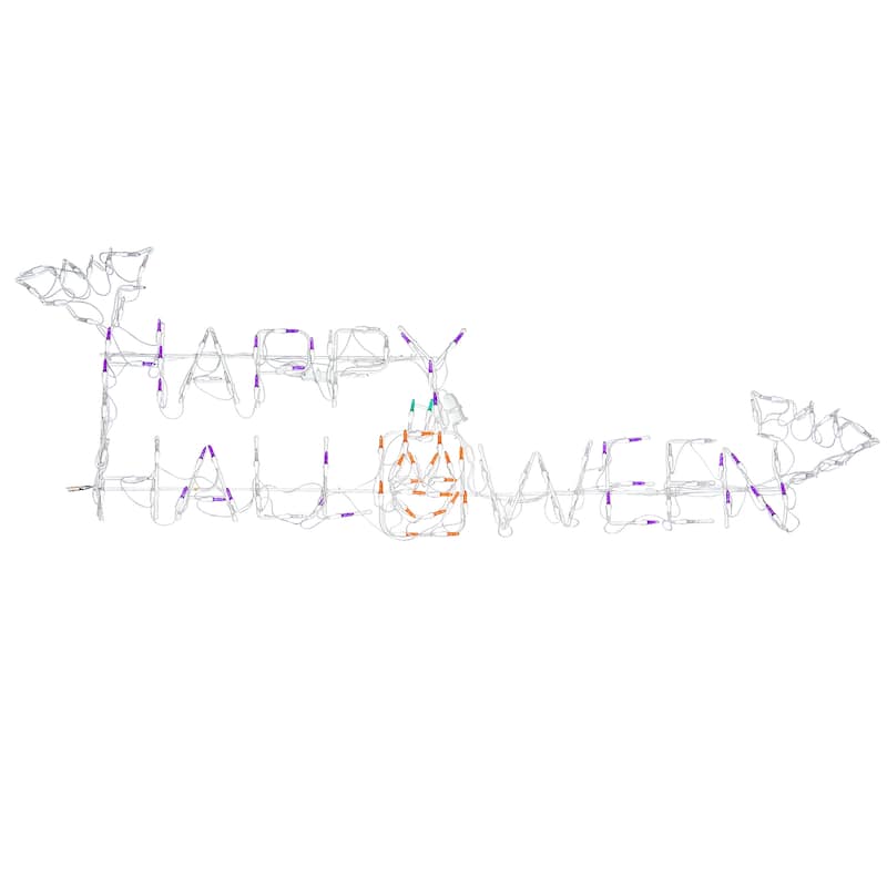 National Tree Company Halloween Lighted Sign Decoration, White, Happy Halloween Sign, LED Lights, Plug In, 57 Inches