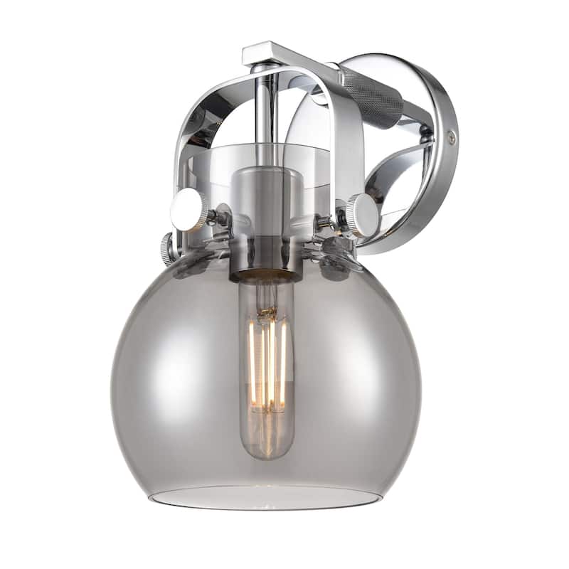 Innovations Lighting 423-1W-10-7 Pilaster II Sphere Sconce Pilaster II - Polished Chrome / Plated Smoke