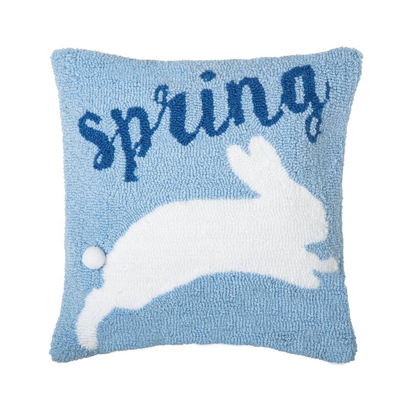 16" x 16" Jumping Easter Bunny "Spring" Hooked Accent Throw Pillow