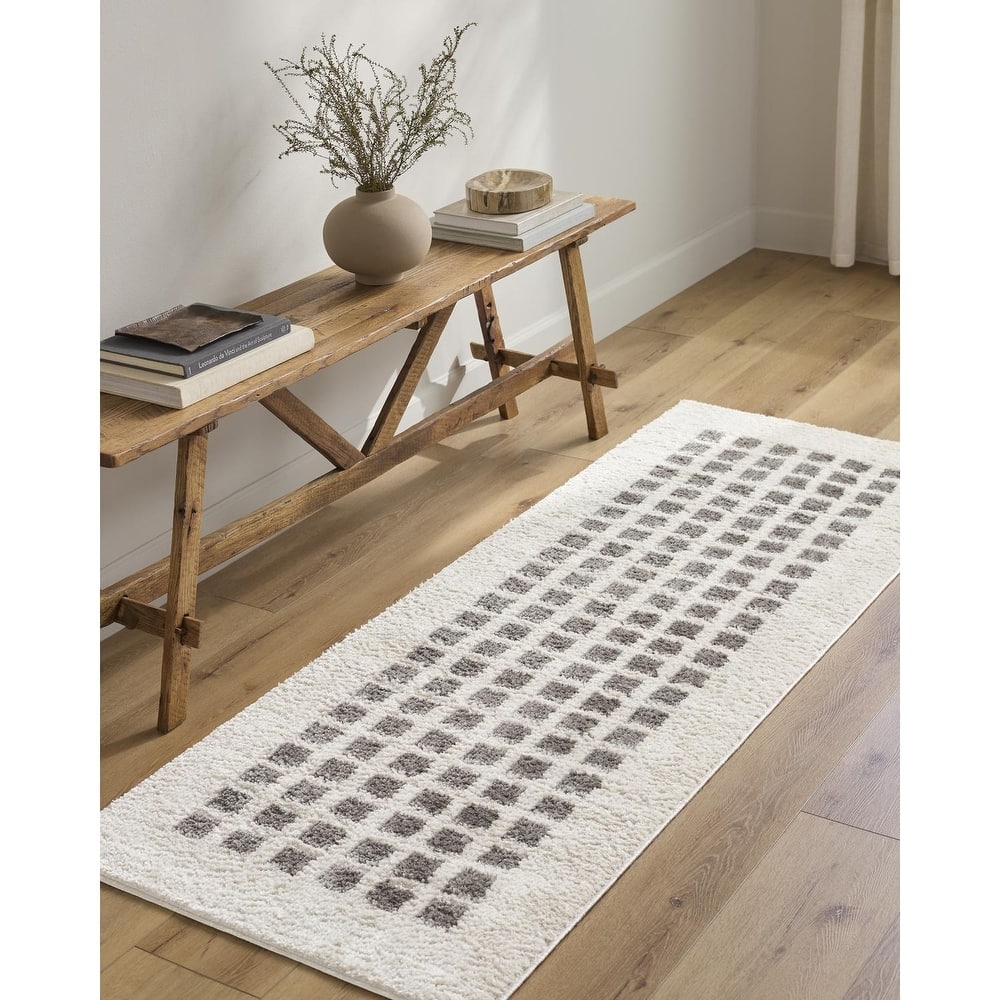 Livabliss Scandinavian Fossay Shag Checkered Washable Area Rug