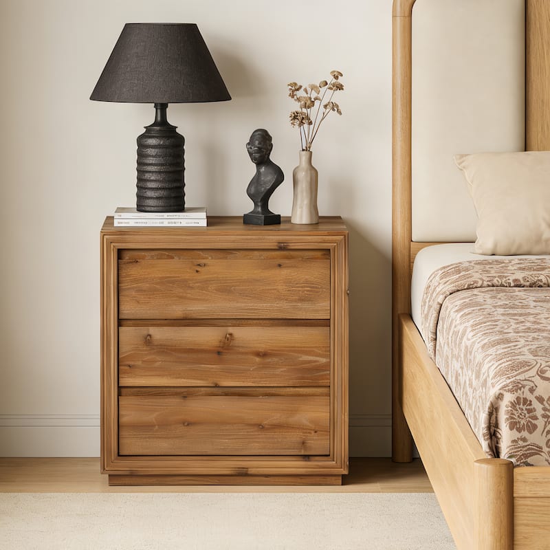 23.62" Solid Wood Nightstand with 3 Drawers, Rectangular Bedside Table for Bedroom