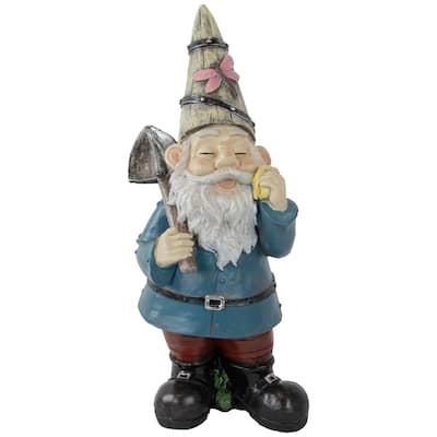 Gnome with Shovel Outdoor Garden Statue - 15.25"