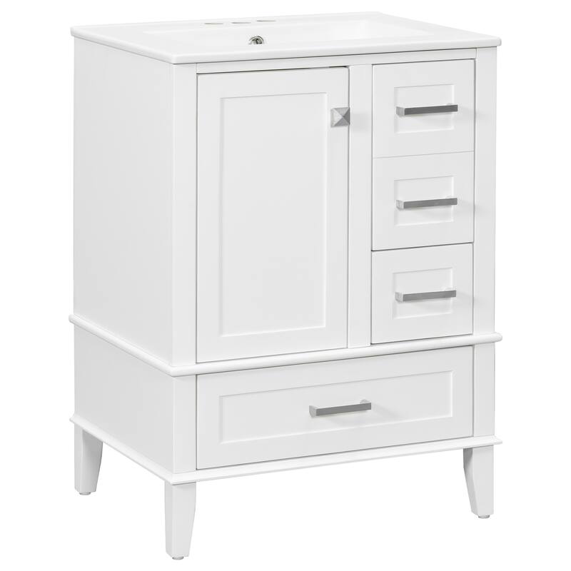 Freestanding Bathroom Vanity Cabinet with Ceramic Sink & 3 Drawers