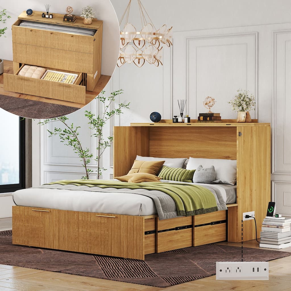 Full Size Murphy Bed with USB Port and a Large Drawer