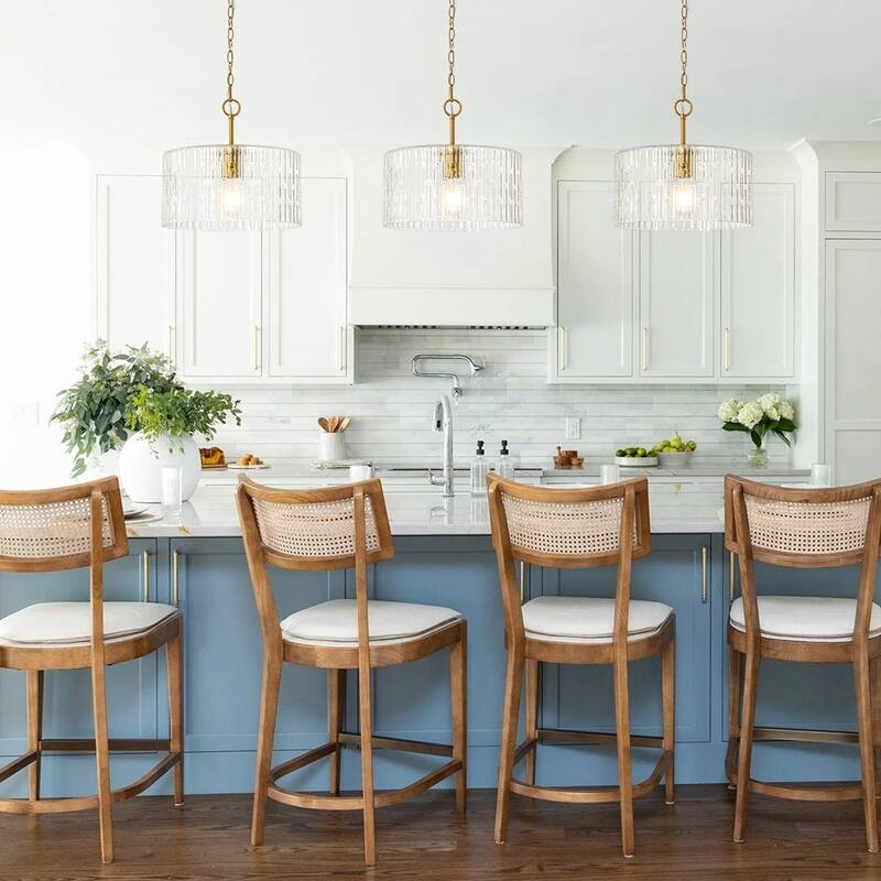 1-Light Clear Embossed Seeded Glass Drum Semi Flush Mount / Pendant