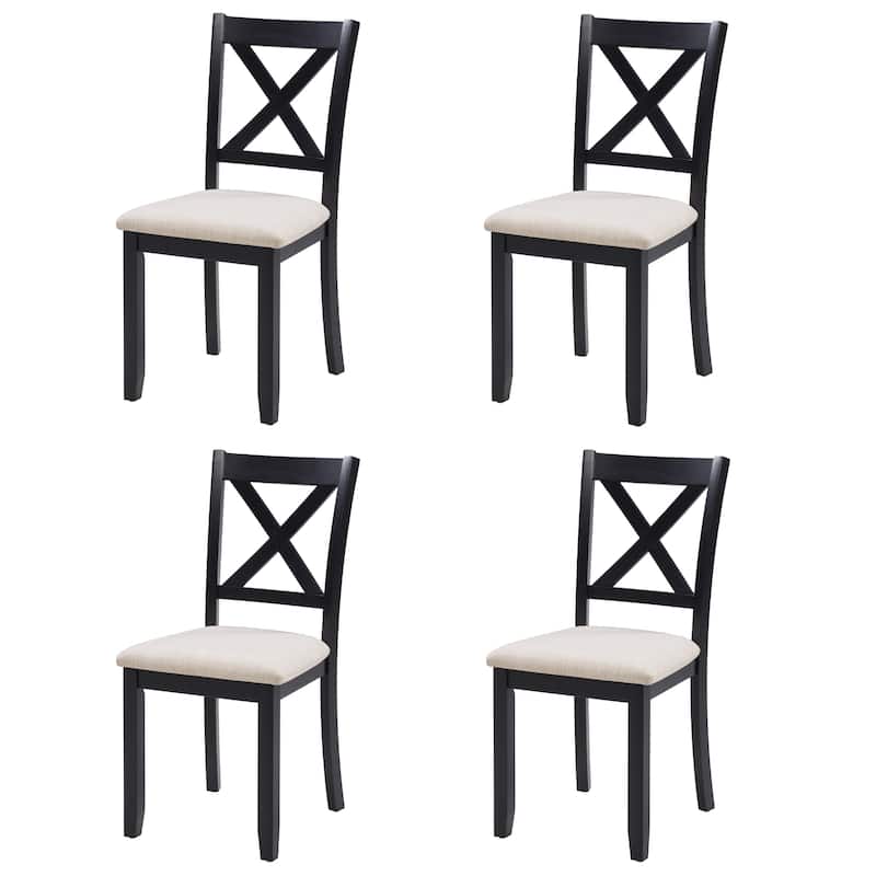 Wooden Dining Chairs Set of 4, Kitchen Chair with Padded Seat, Upholstered Side Chair for Dining Room, Living Room, Kitchen - Beige,Black