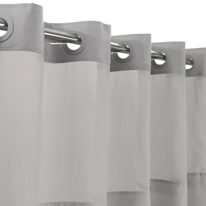 No Hook Slub Linen Texture Shower Curtain with PEVA Snap-in Liner