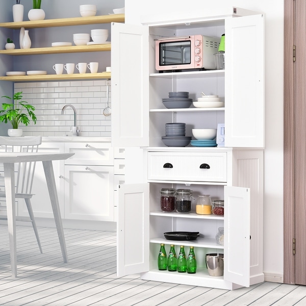 Homcom Traditional Freestanding Kitchen Pantry Cabinet Cupboard With Doors And 3 Adjustable Shelves White On Sale Overstock 22200563