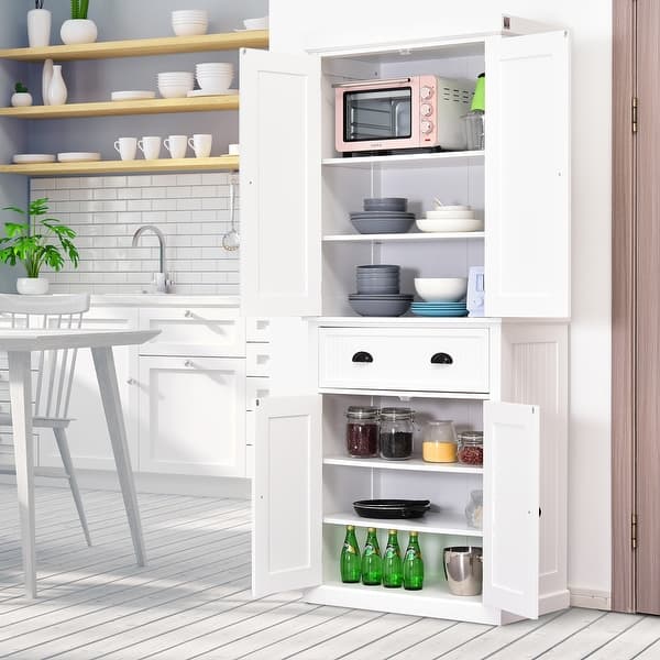 HOMCOM Traditional Freestanding Kitchen Pantry Cabinet Cupboard With Doors And 3 Adjustable Shelves%2C White ?impolicy=medium