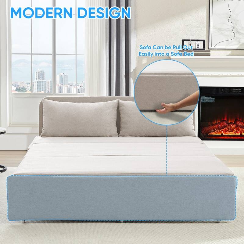 Mixoy Full/Queen Size Sofa Bed,2 in 1 Convertible Linen 1-Seater/Loveseat Sleeper Sofa Couch with Cushions