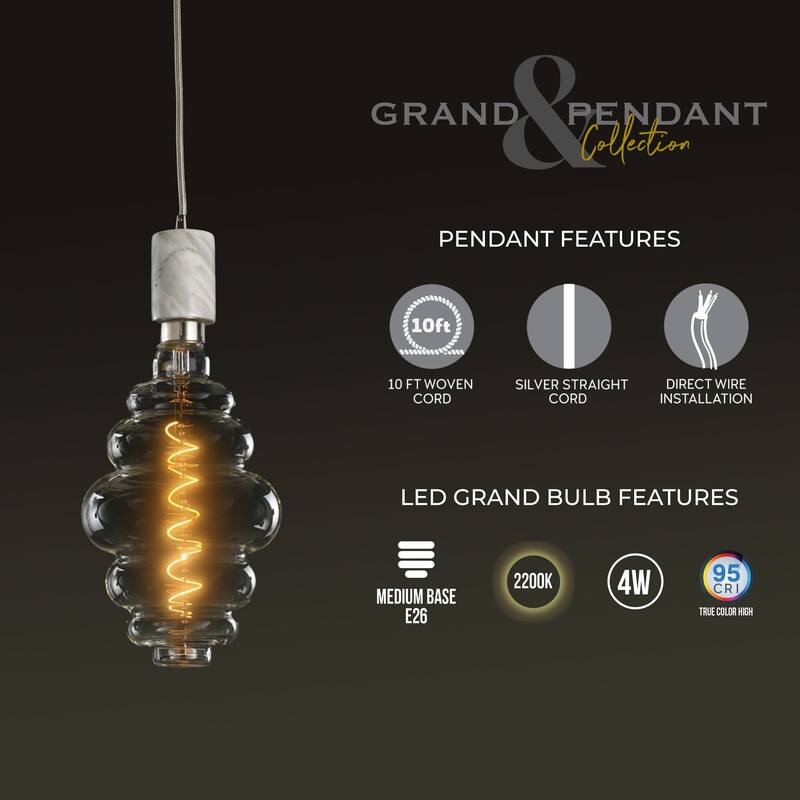 Bulbrite LED Grand Bulb and Pendant Kit of (1) 4 Watt Clear Glass 15" Beehive Shaped Bulb