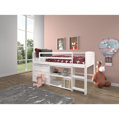 Donco Kids Twin Louver Low Loft in White with Optional Case Goods