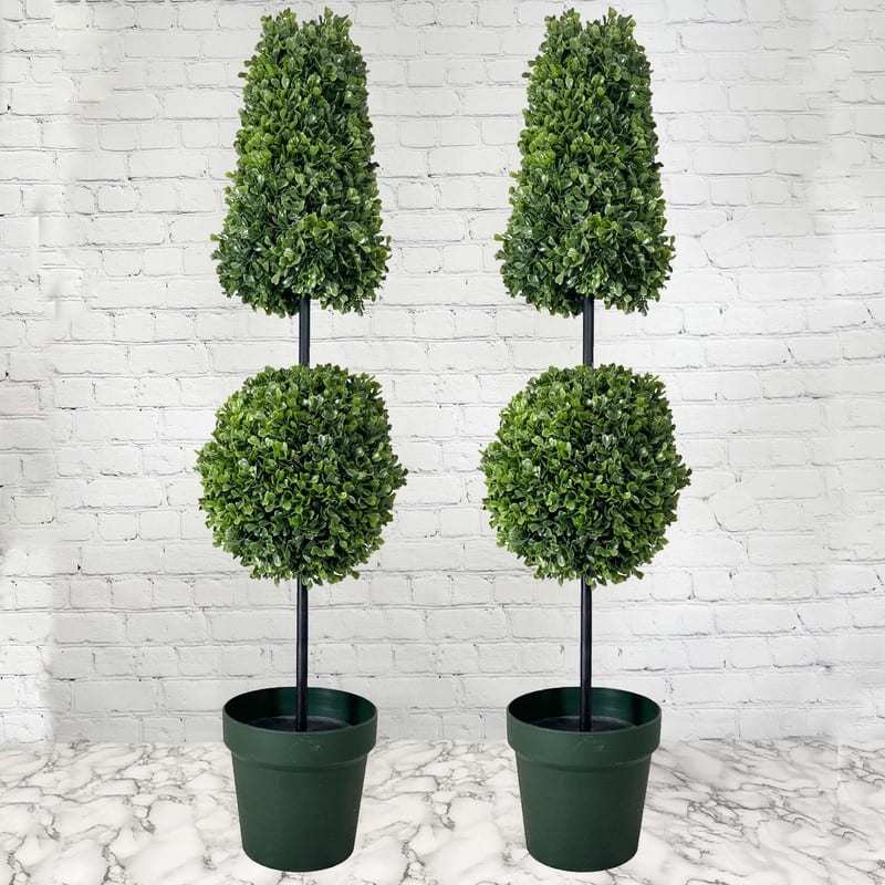 Artificial Boxwood Leave Double Ball Shaped Topiary Plant Tree in Plastic Pot - N/A - ABNT005B-NTRL-2