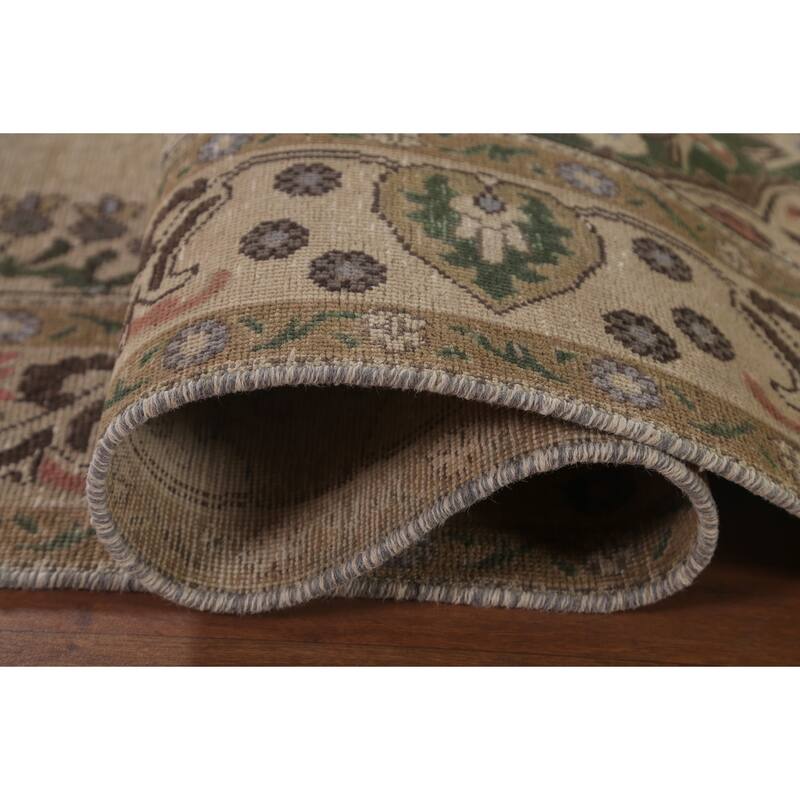 Beige Tabriz Persian Vintage Area Rug Handmade Wool Carpet - 6'3"x 9'7"