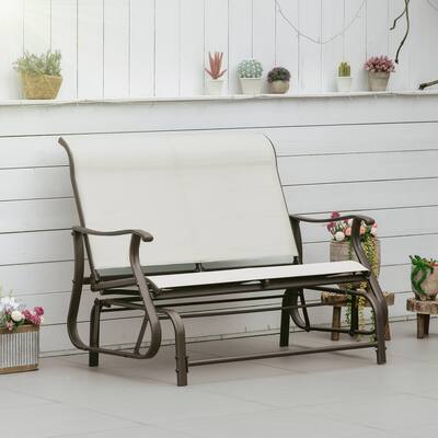 Outsunny 47" Outdoor Double Glider Bench for 2 Person, Patio Glider Armchair Swing Chair with Mesh Seat and Backrest
