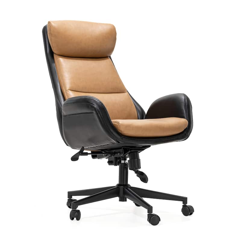 Glitzhome Modern Two-tone Faux Leather and Fabric Combination Gaslift Adjustable Swivel High Back Office Chair with Area Rug