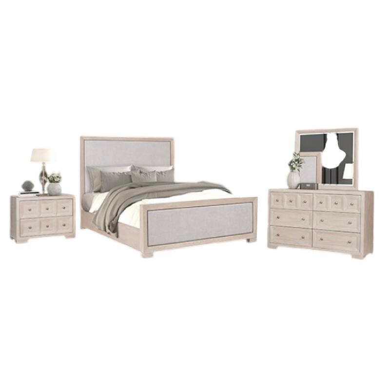 Kizie 4pc Queen Bedroom Set, Mirror, Nightstand, Tawny Brown, Gray