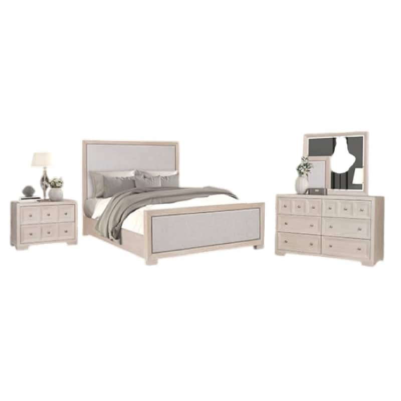 Kizie 4pc Queen Bedroom Set, Mirror, XL Nightstand, Tawny Brown, Gray