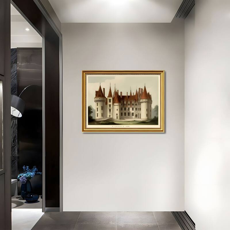 Set of 2 Vintage Castle Framed Wall Art - Replaceable Canvas Prints with Solid Wood Picture Frames, Antique Architecture