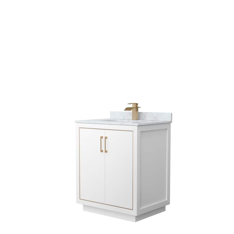 Icon Single Vanity Set, White Carrara Marble Top, No Mirror - 30-Inch Single - White, Bronze Trim, White Carrara Marble Top