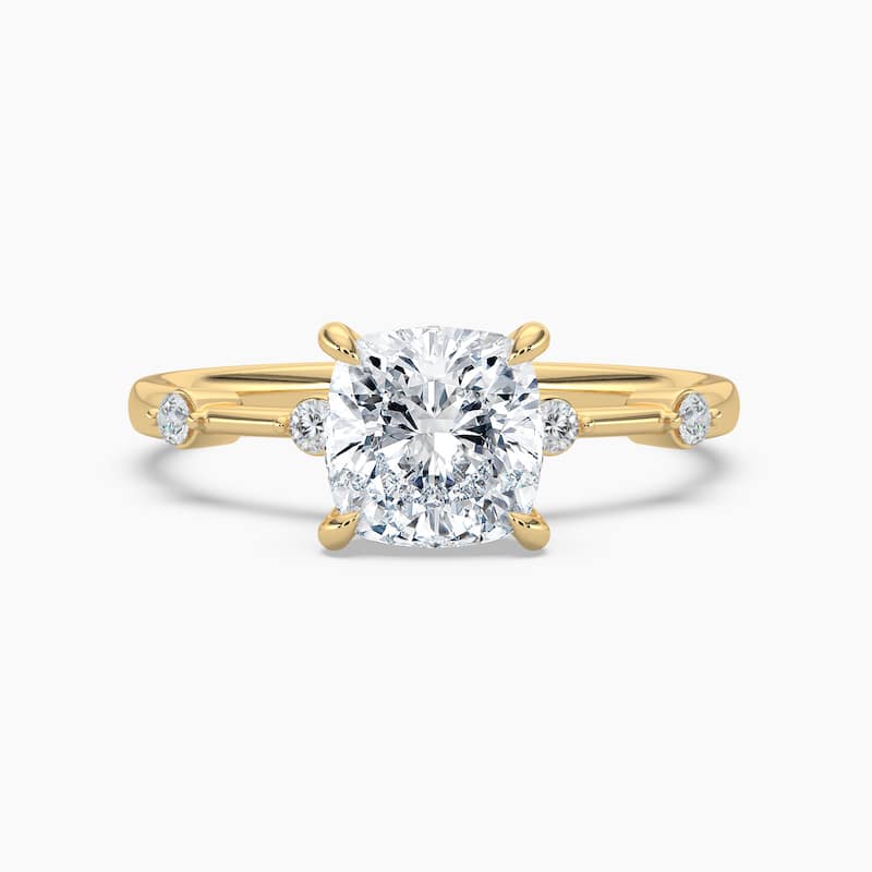 Auriya 14k Gold Petite Diamond Station Cushion Lab Grown Hidden Halo Engagement Ring 1.00 to 5.00 ct. tw.(F-G, VS) - 8 - 1.25 carats - Yellow