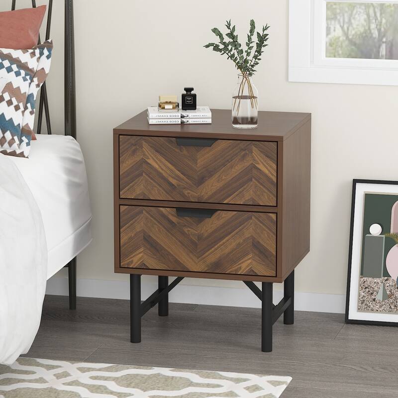 Nightstand, End Table, Side Table with 2 Drawers,Wood Accent Table