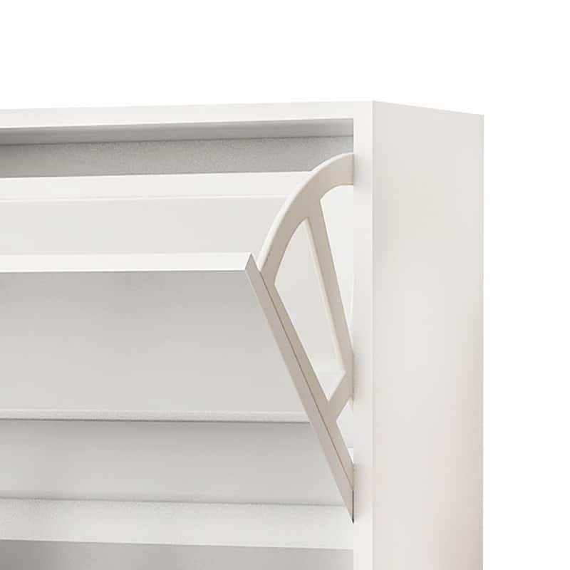 Minimalist Wooden Shoe Storage Cabinet with Mirrored Drawer Front Panels