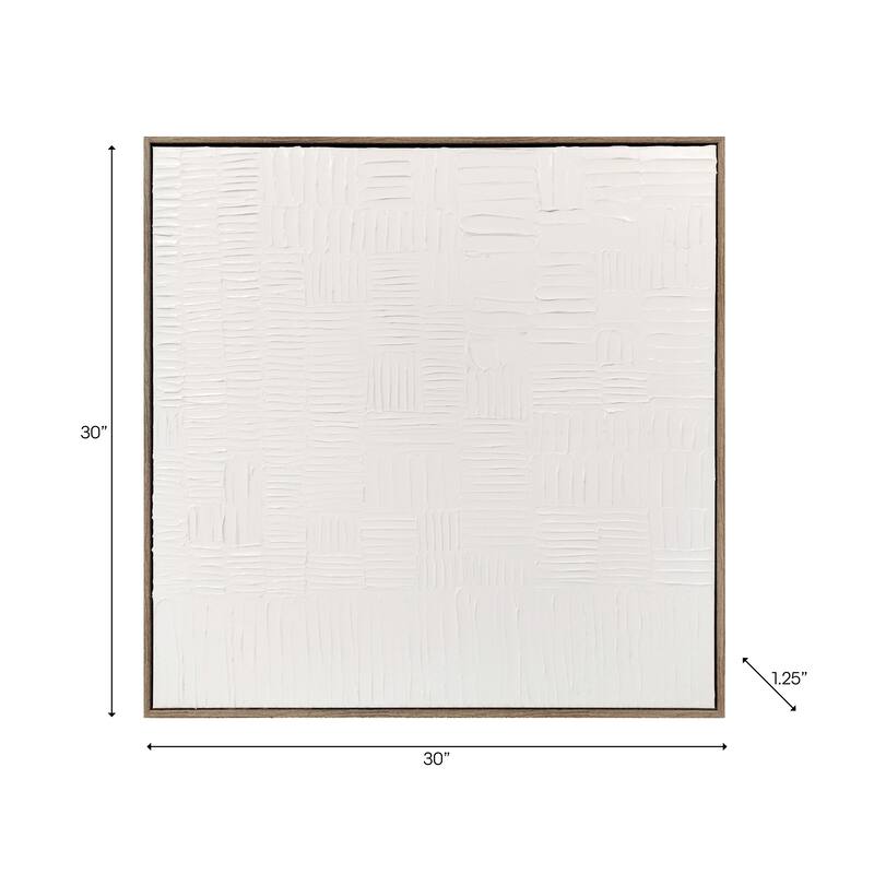 Modern Square Canvas Wall Art with Line Pattern - 30", White & Brown