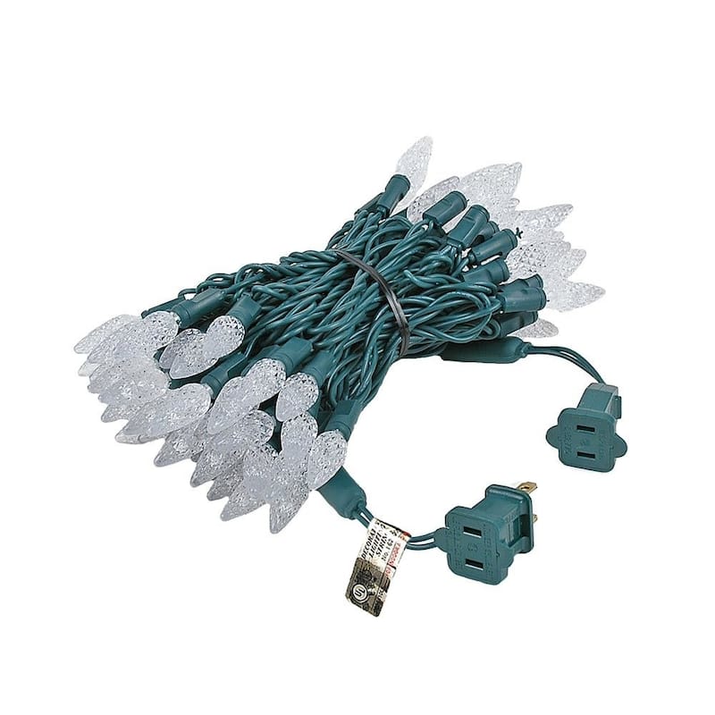 70 Light C6 True Twinkle LED Christmas Mini Light Set, Pure White, Green Wire, 24 Feet