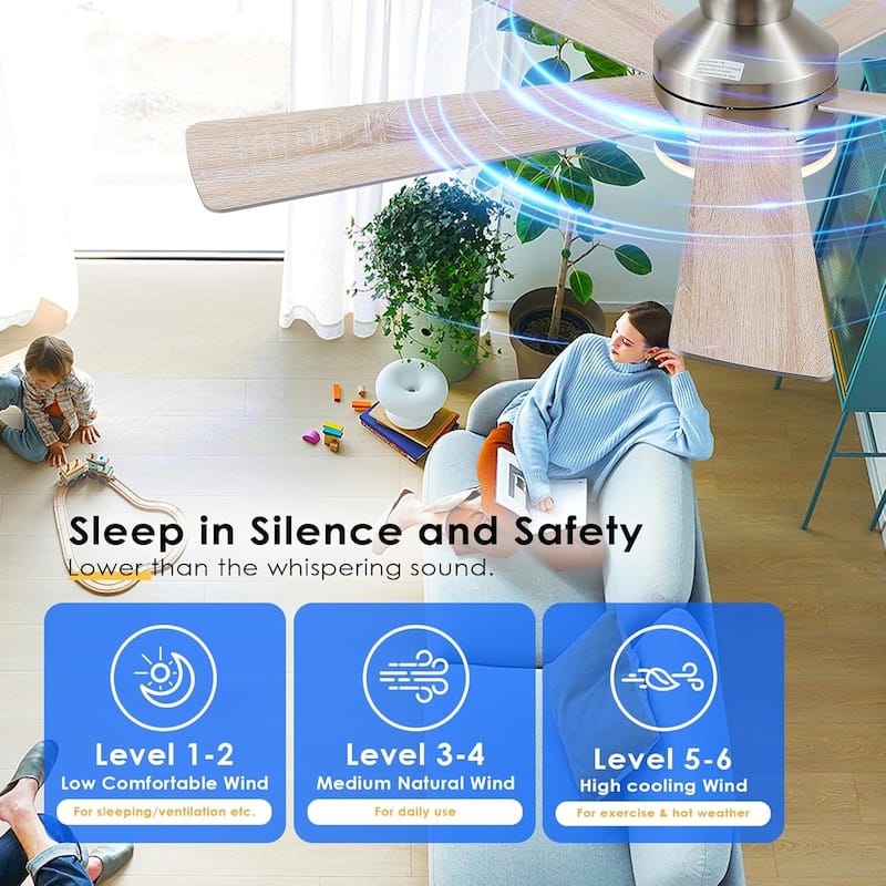 46" Low Profile Ceiling Fan with Light and Remote 3 Color Temperature Dimmiable LED,Powerful Air - 46 Inches