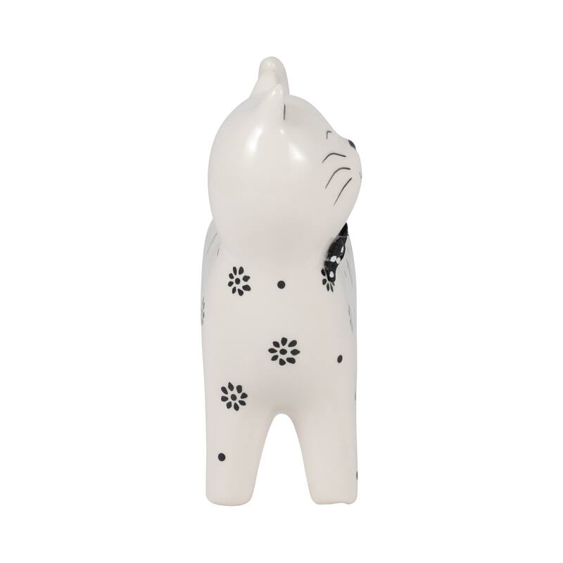 Sagebrook Home Ceramic White Novelty Daisies Cat, Accent Piece Sculpture Home Decor Collectible