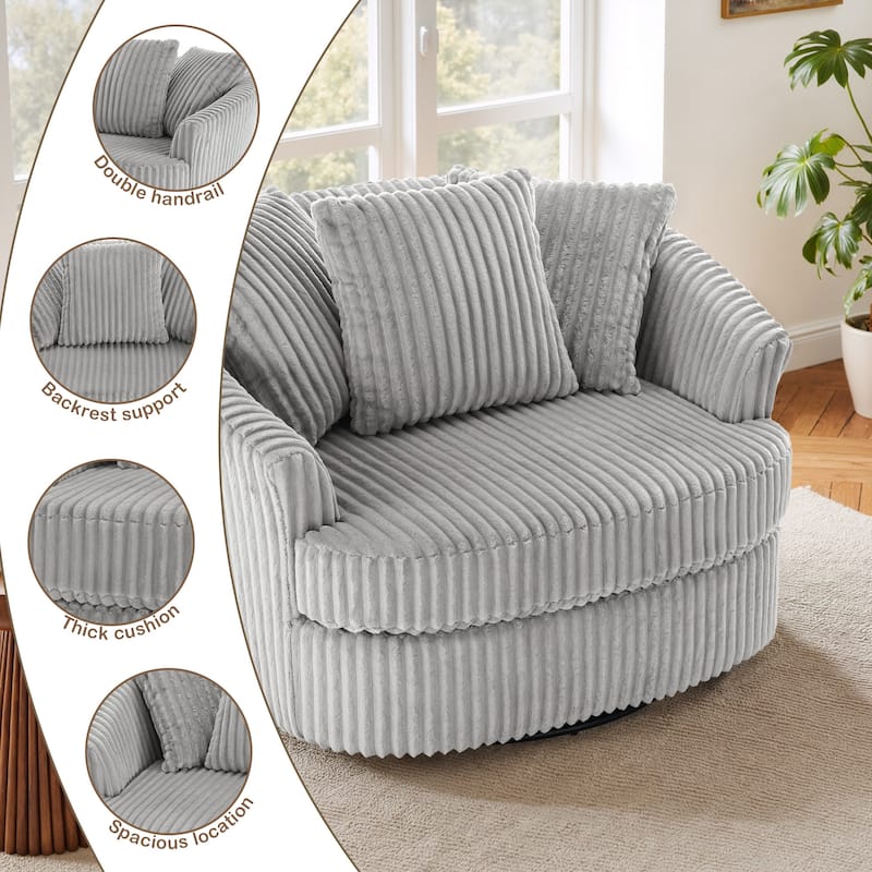 UIXE Oversize 43" Plush Corduroy Swivel Barrel Chair Comfy Accent Chair For Living Room