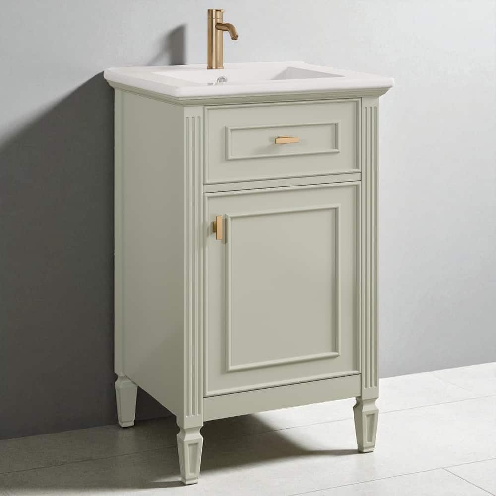 20" Bathroom Vanity with Sink, Freestanding Cabinet with Tilt-Out Drawer, Adjustable Shelf, Solid Wood Legs, Single Hole Faucet