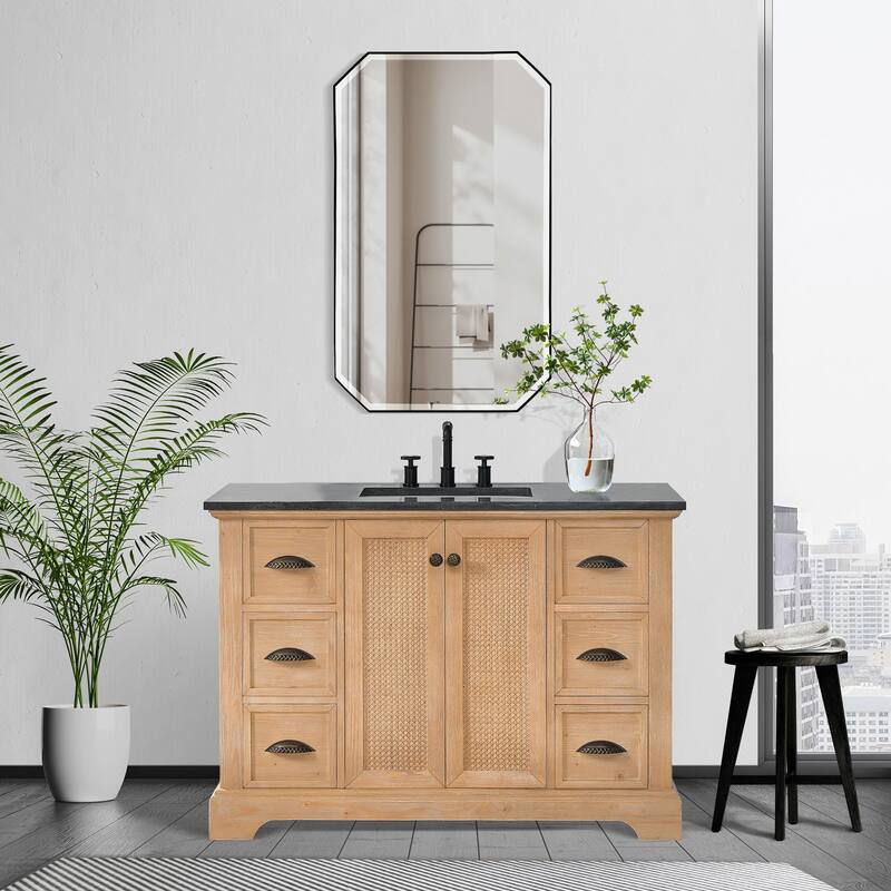 Hervas Bath Vanity with Natural Marble Top and Mirror