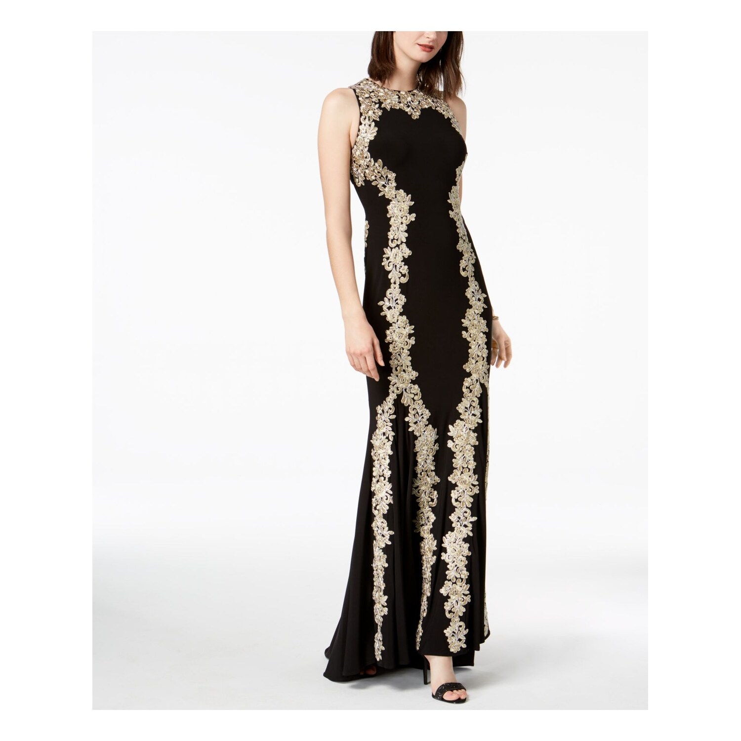 betsy & adam embellished embroidered gown