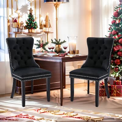 Set of 2 Modern Glam Velvet Dining Chairs - Armless TuftedAccent Side Chairs with Nailhead Trim & Ring Handle