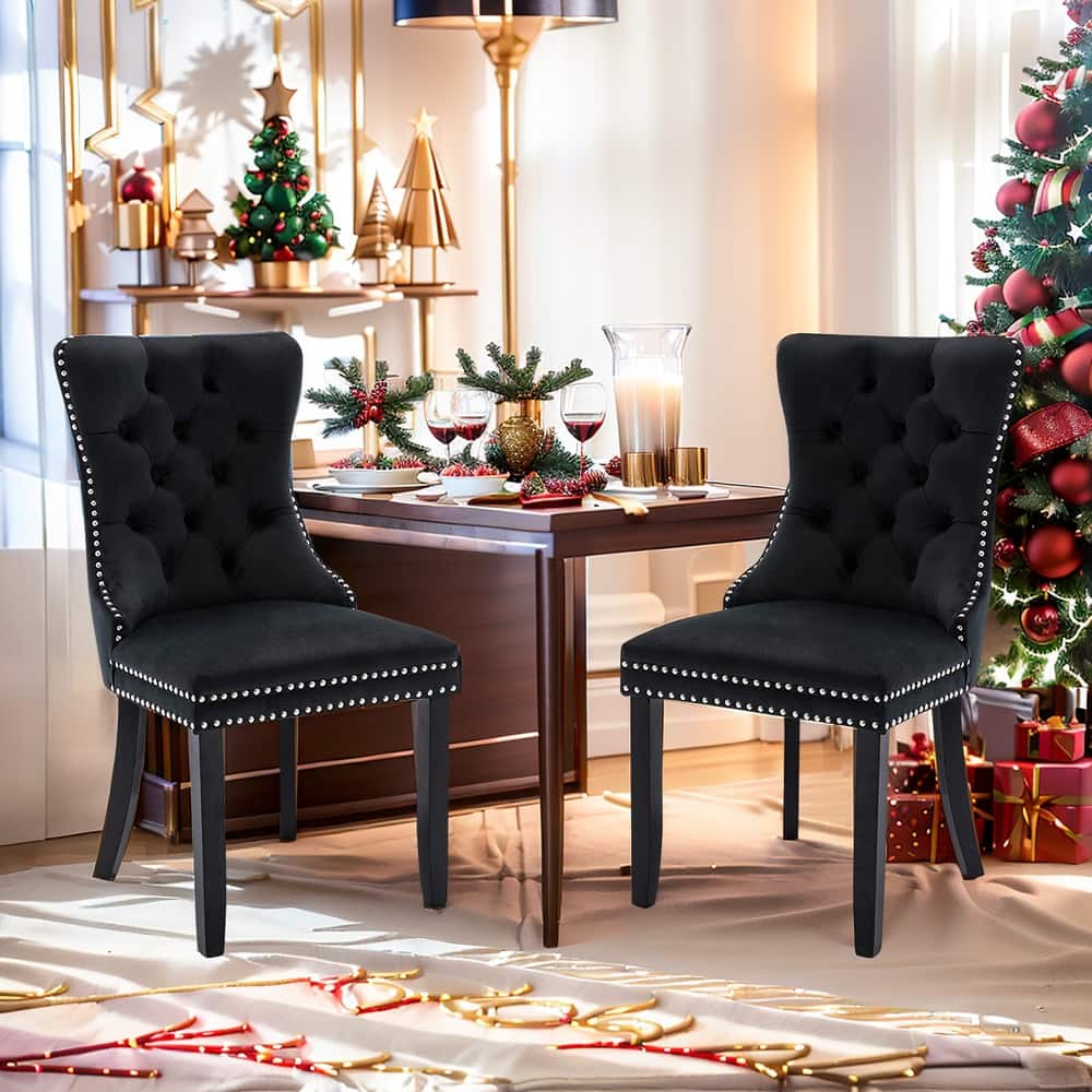 Set of 2 Modern Glam Velvet Dining Chairs - Armless TuftedAccent Side Chairs with Nailhead Trim & Ring Handle