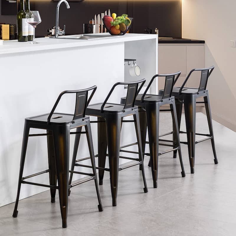 Andeworld Metal Counter Low Back Bar Stool with Rubber Foot