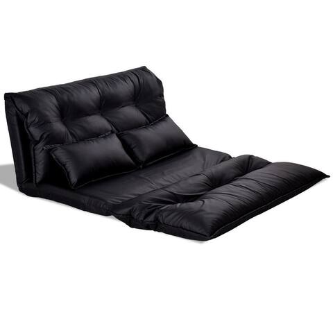 Foldable PU Leather Leisure Floor Sofa Bed with 2 Pillows - 89.37" x 43" x 4.72" (L x W x D)