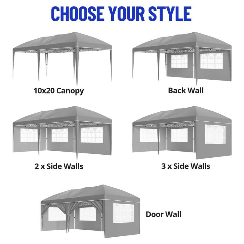 10X20 Ft Instant Waterproof Portable Pop-Up Canopy Tent with 4 Sidewalls for Outdoor Camping, Beach, Backyard