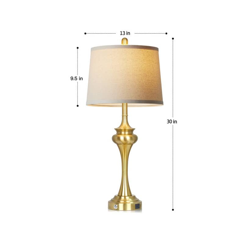 30'' Modern Table Lamps with USB & Type-C Ports, Oatmeal Fabric Shade & Metal Base (Set of 2)